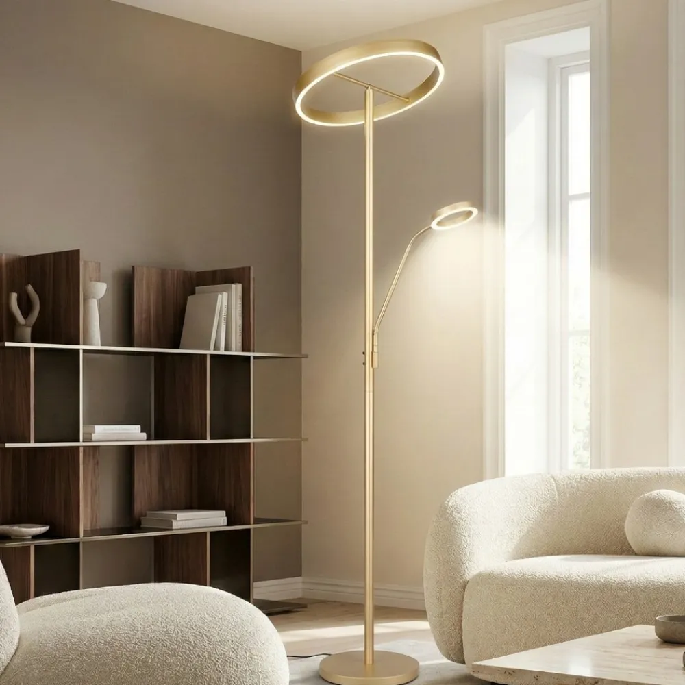 Lampade Da Terra-Selezionato da Mazzolaluce Piantana oro doppia luce led moderna per salone