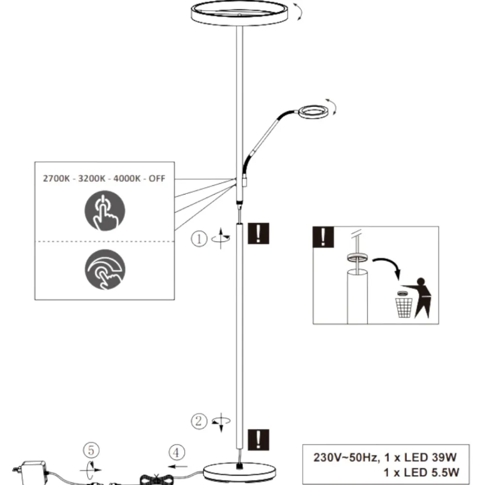 Lampade Da Terra-Selezionato da Mazzolaluce Piantana oro doppia luce led moderna per salone