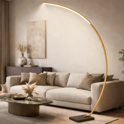 Lampade Da Terra-Selezionato da Mazzolaluce Piantana oro lampada arco base marmo nero led 15w 2700k dimmerabile