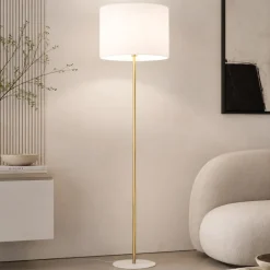 Lampade Da Terra-Selezionato da Mazzolaluce Piantana oro lucido paralume tessuto nero per soggiorno contemporaneo