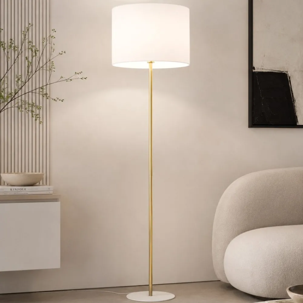 Lampade Da Terra-Selezionato da Mazzolaluce Piantana oro lucido paralume tessuto nero per soggiorno contemporaneo