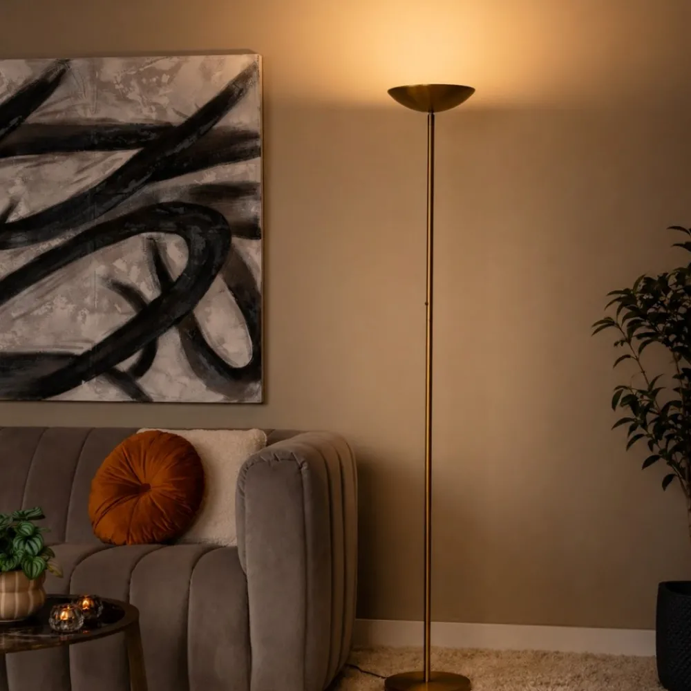Lampade Da Terra-Selezionato da Mazzolaluce Piantana oro satinato led 20w 3000k dimmerabile parabola orientabile