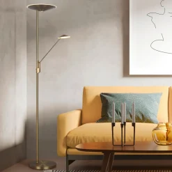 Lampade Da Terra-Selezionato da Mazzolaluce Piantana ottone anticato 2 luci orientabili led 2700k-3200k-4000k
