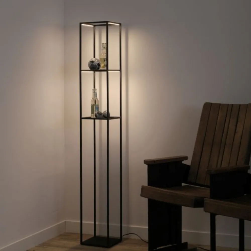 Lampade Da Terra-Selezionato da Mazzolaluce Piantana porta oggetti nera lampada led3000k dimmerabile