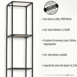 Lampade Da Terra-Selezionato da Mazzolaluce Piantana porta oggetti nera lampada led3000k dimmerabile