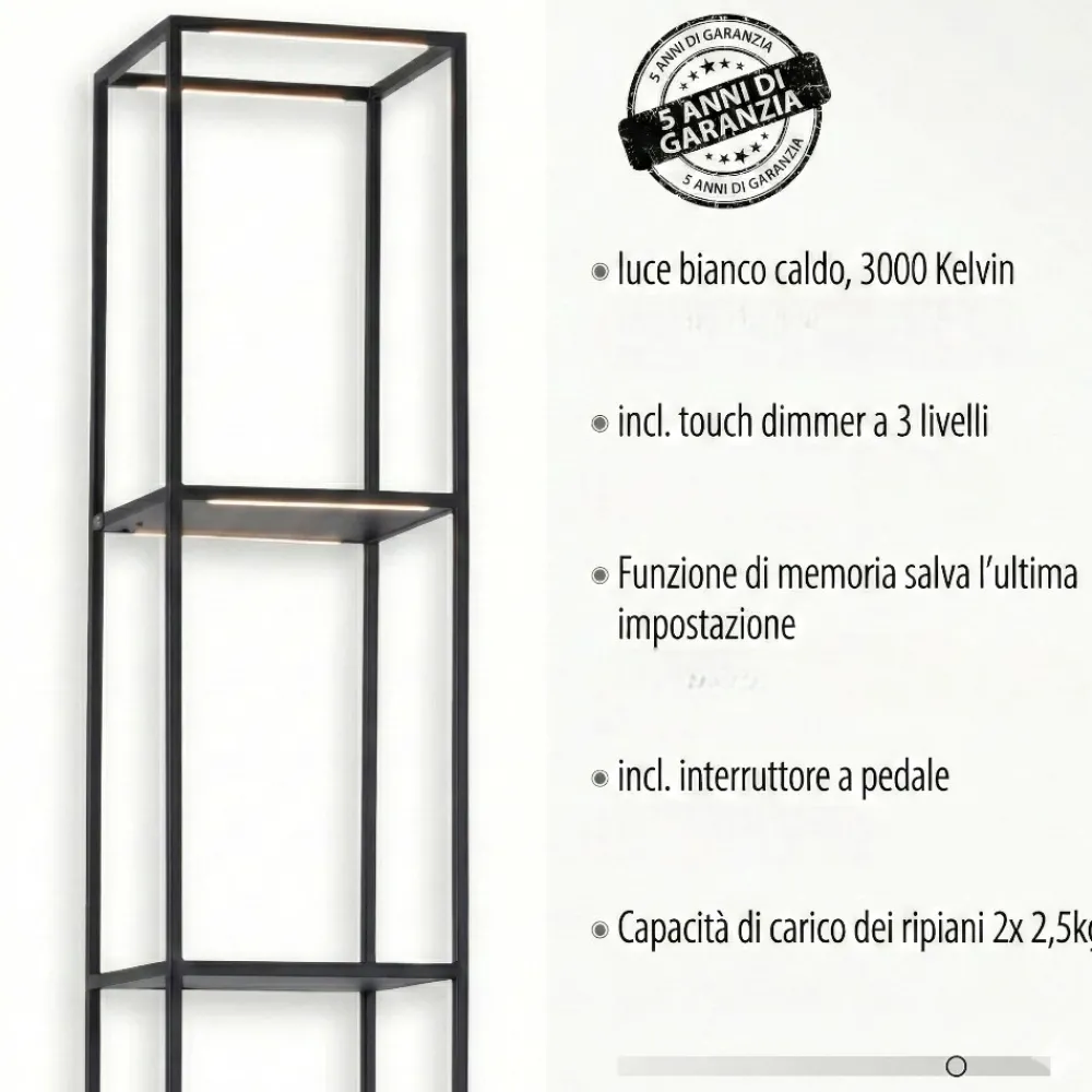 Lampade Da Terra-Selezionato da Mazzolaluce Piantana porta oggetti nera lampada led3000k dimmerabile
