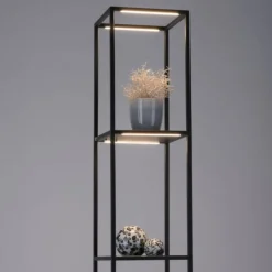Lampade Da Terra-Selezionato da Mazzolaluce Piantana porta oggetti nera lampada led3000k dimmerabile