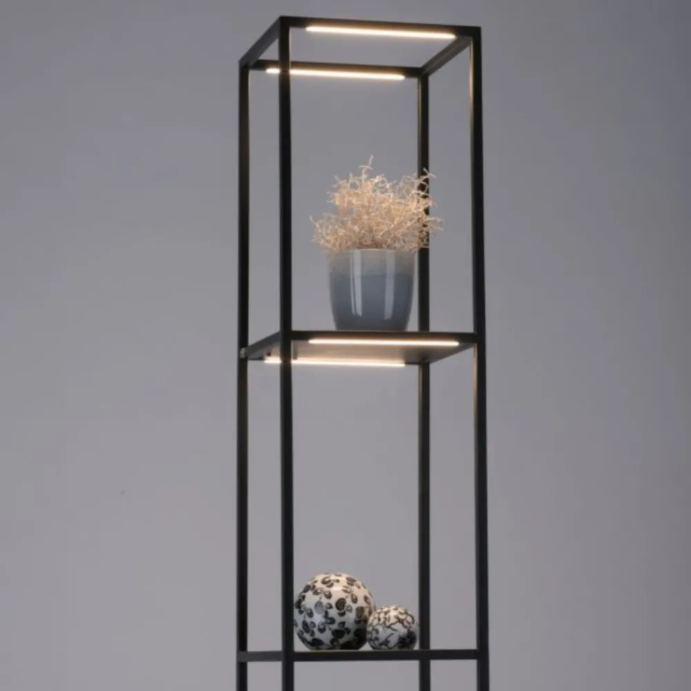 Lampade Da Terra-Selezionato da Mazzolaluce Piantana porta oggetti nera lampada led3000k dimmerabile