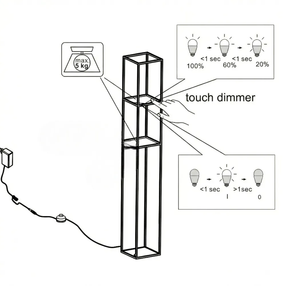 Lampade Da Terra-Selezionato da Mazzolaluce Piantana porta oggetti nera lampada led3000k dimmerabile