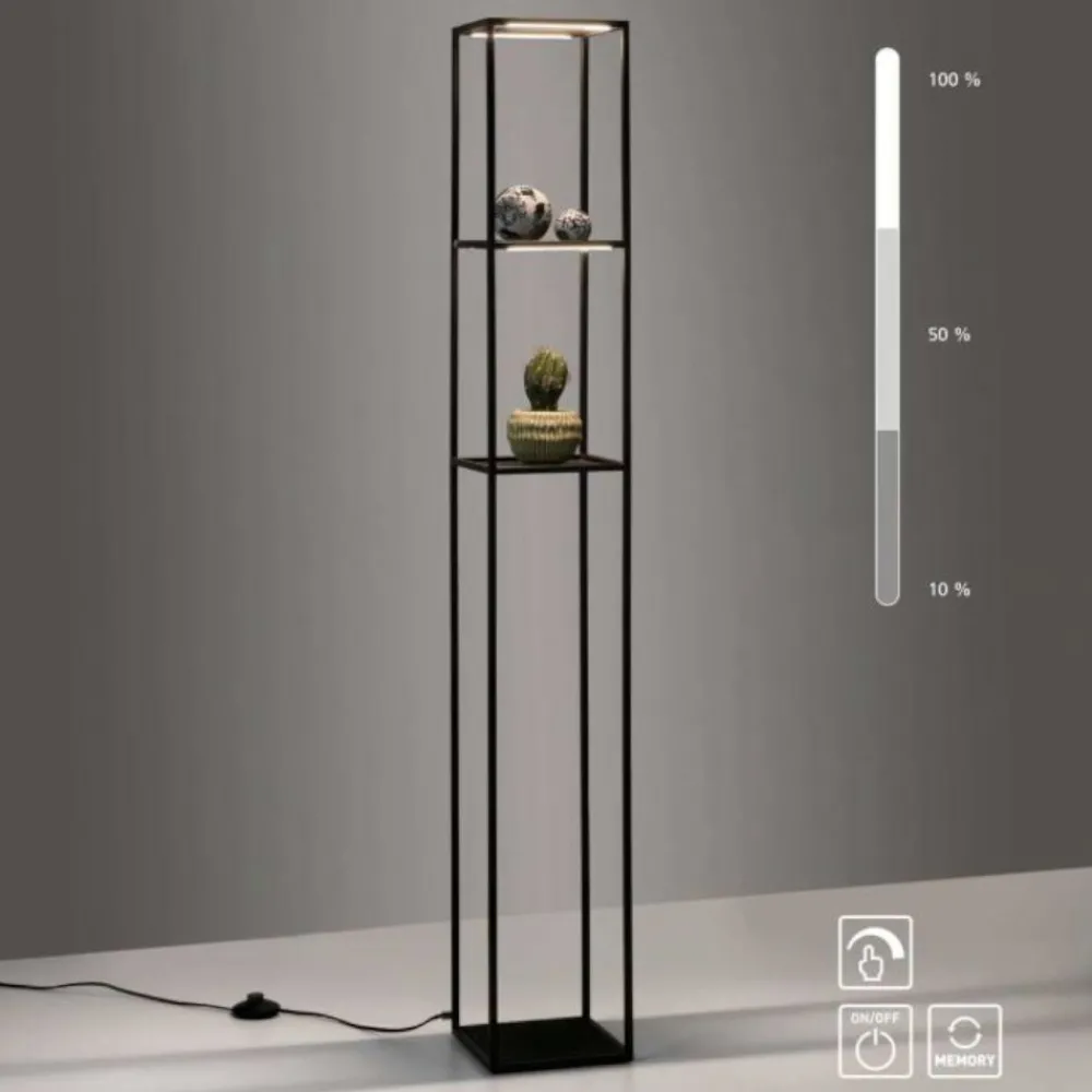 Lampade Da Terra-Selezionato da Mazzolaluce Piantana porta oggetti nera lampada led3000k dimmerabile