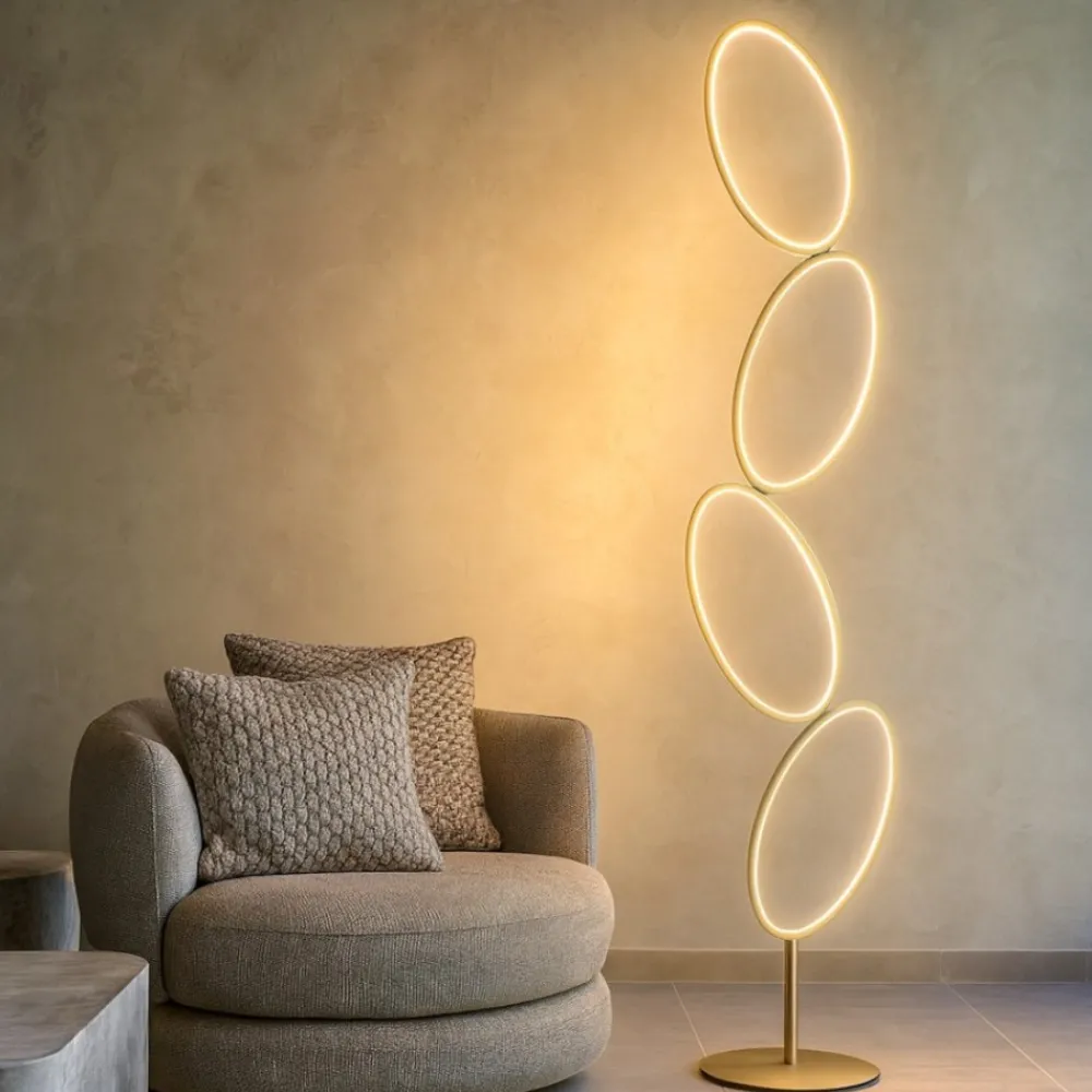 Lampade Da Terra-Ondaluce Piantana pt rice oro moderna led dimmerabile