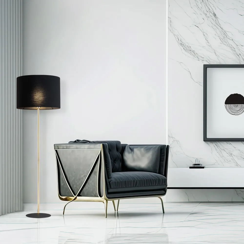 Lampade Da Terra-Selezionato da Mazzolaluce Piantana stile contemporaneo oro lucido paralume nero