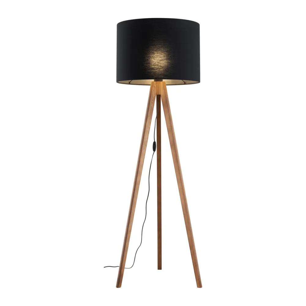 Lampade Da Terra-Selezionato da Mazzolaluce Piantana tre piedi di legno noce paralume lino nero