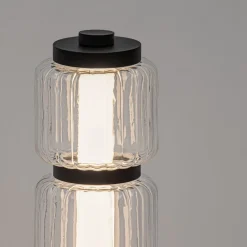 Lampade Da Terra-Selezionato da Mazzolaluce Piantana tubolare led 3000k nera in vetro rigato trasparente per soggiorno salotto