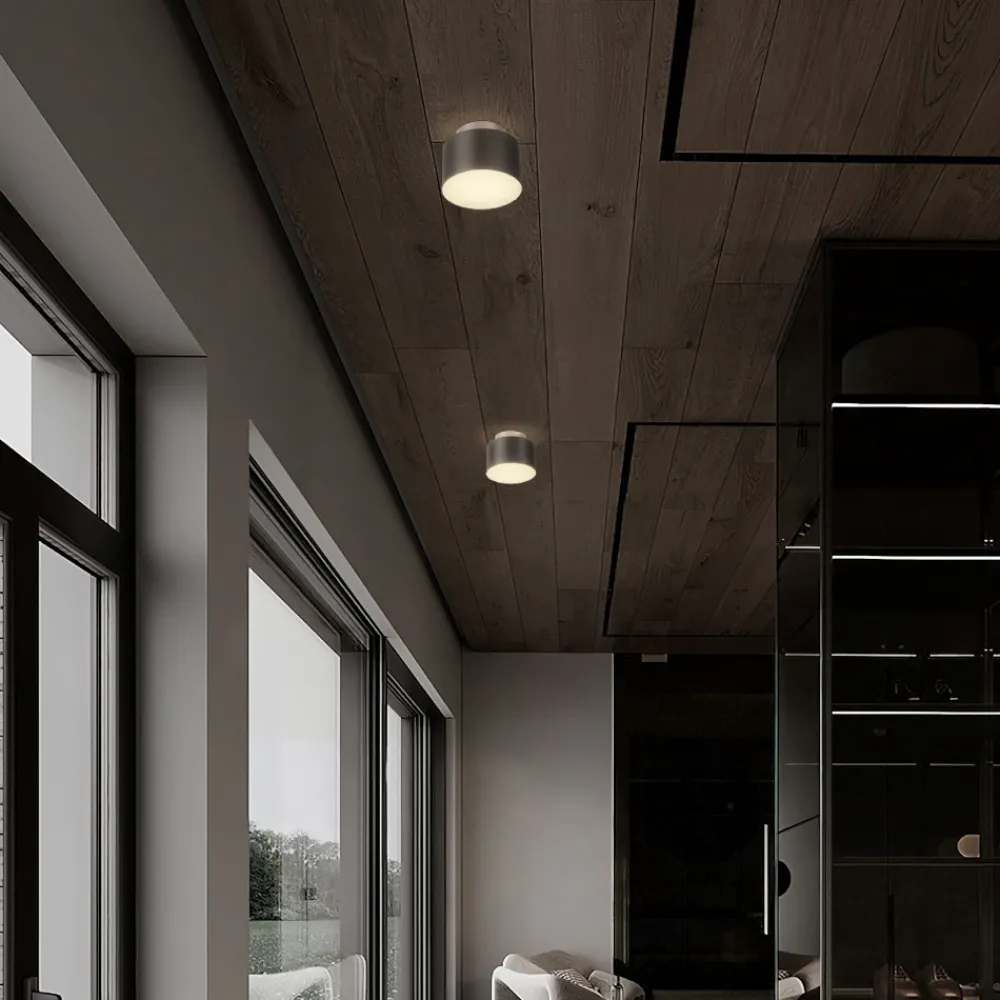 Plafoniere Moderne-Selezionato da Mazzolaluce Piccola plafoniera 11cm tonda nickel nero led 16w 3000k