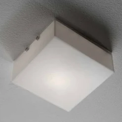 Plafoniere Moderne-Selezionato da Mazzolaluce Piccola plafoniera moderna 20cm quadrata vetro bianco lucido