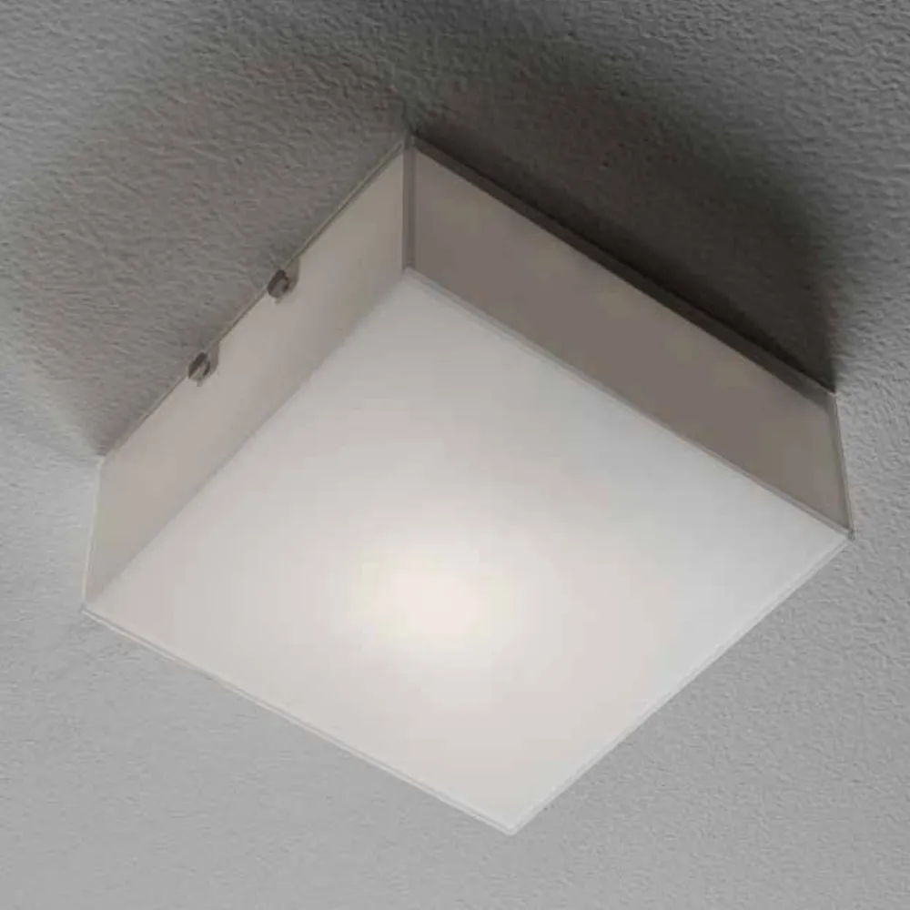 Plafoniere Moderne-Selezionato da Mazzolaluce Piccola plafoniera moderna 20cm quadrata vetro bianco lucido