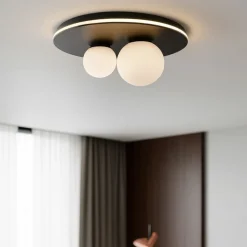 Plafoniere Moderne-Selezionato da Mazzolaluce Piccola plafoniera moderna nera 40 cm bocce vetro opaco led 3000k dimmerabile