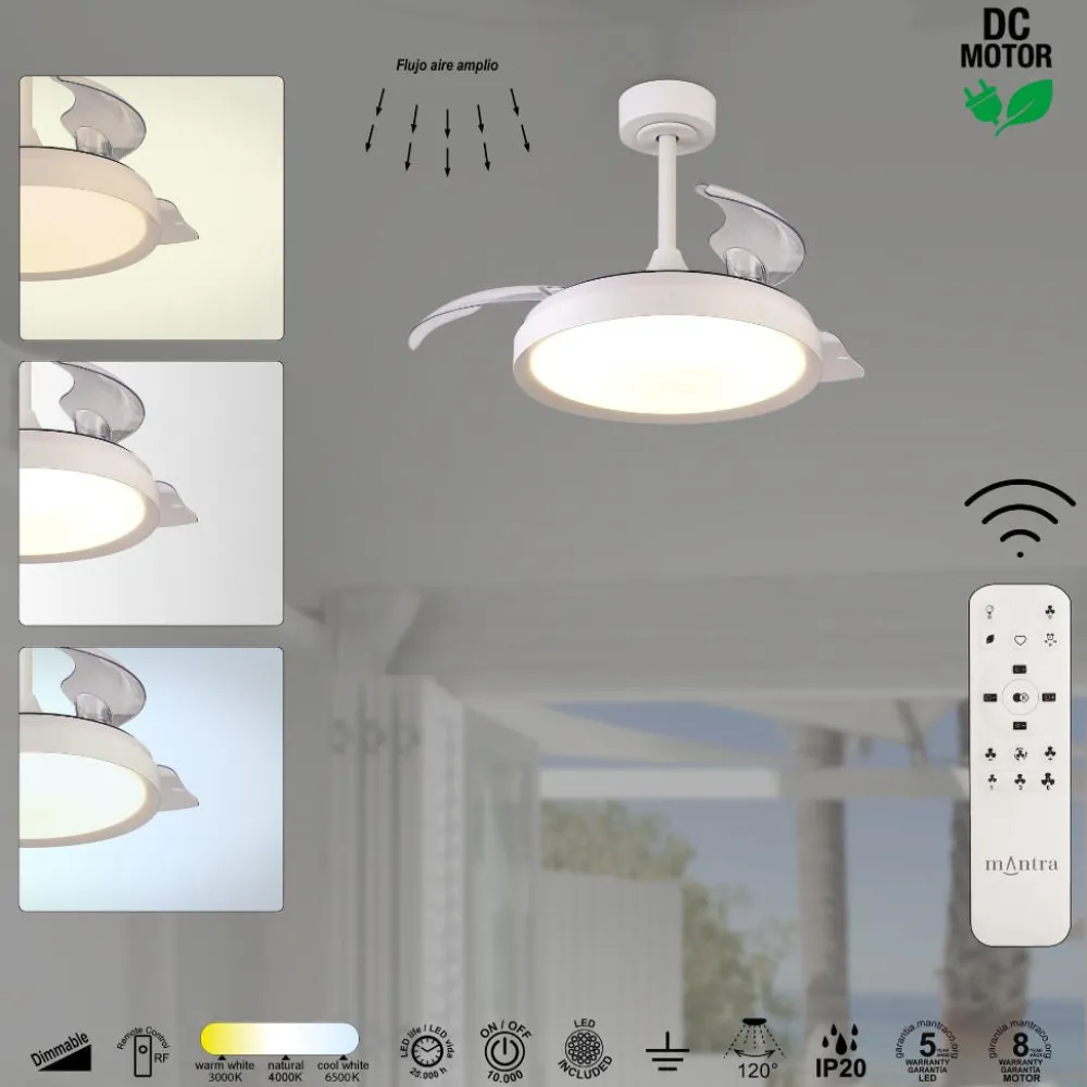 Ventilatori Da Soffitto-Selezionato da Mazzolaluce Piccolo ventilatore pale a scomparsa stanza 13mq bianco led cct motore silenzioso