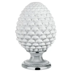 Soprammobili Moderni-Bongelli Preziosi Pigna h17 ceramica bianca base colore argento