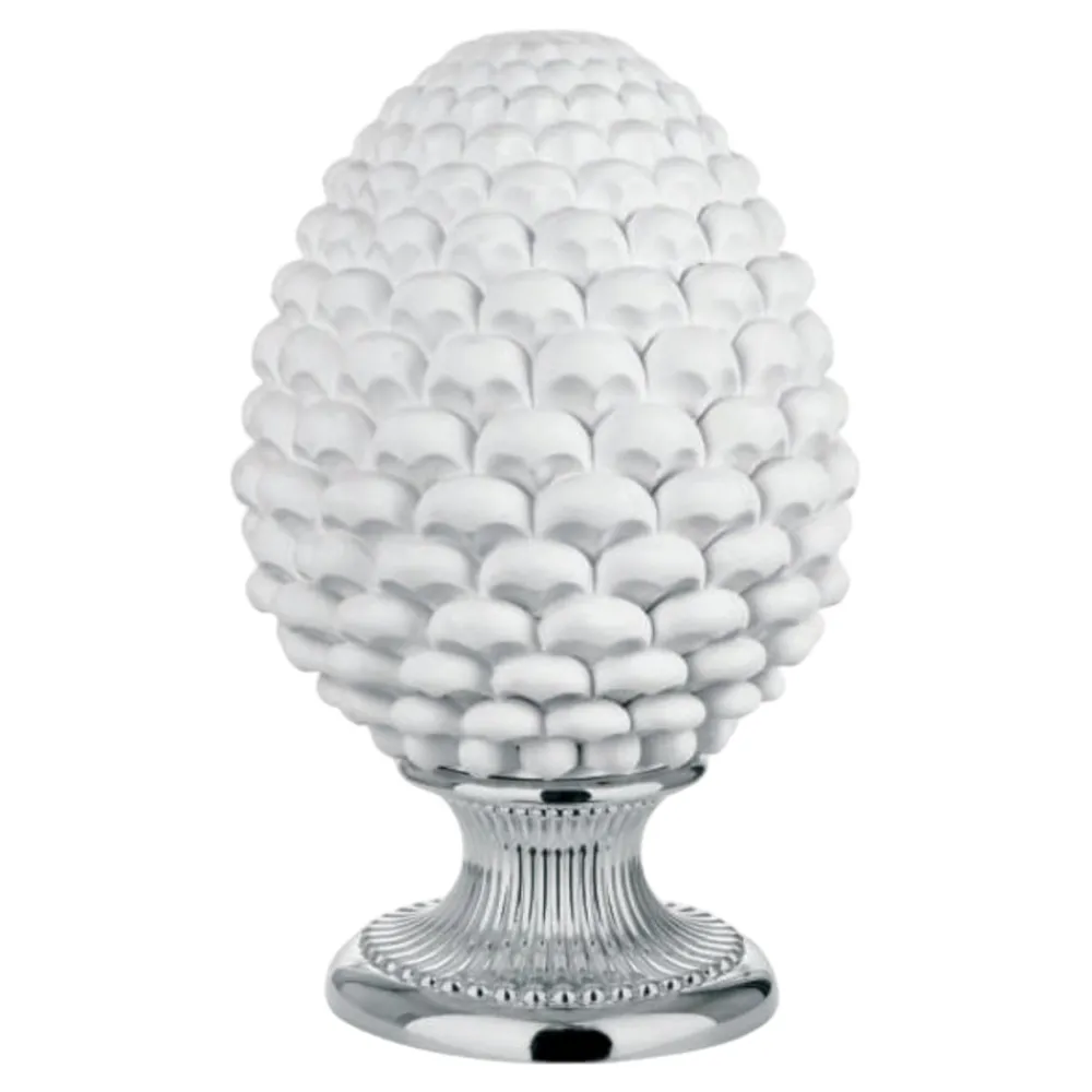 Soprammobili Moderni-Bongelli Preziosi Pigna h17 ceramica bianca base colore argento