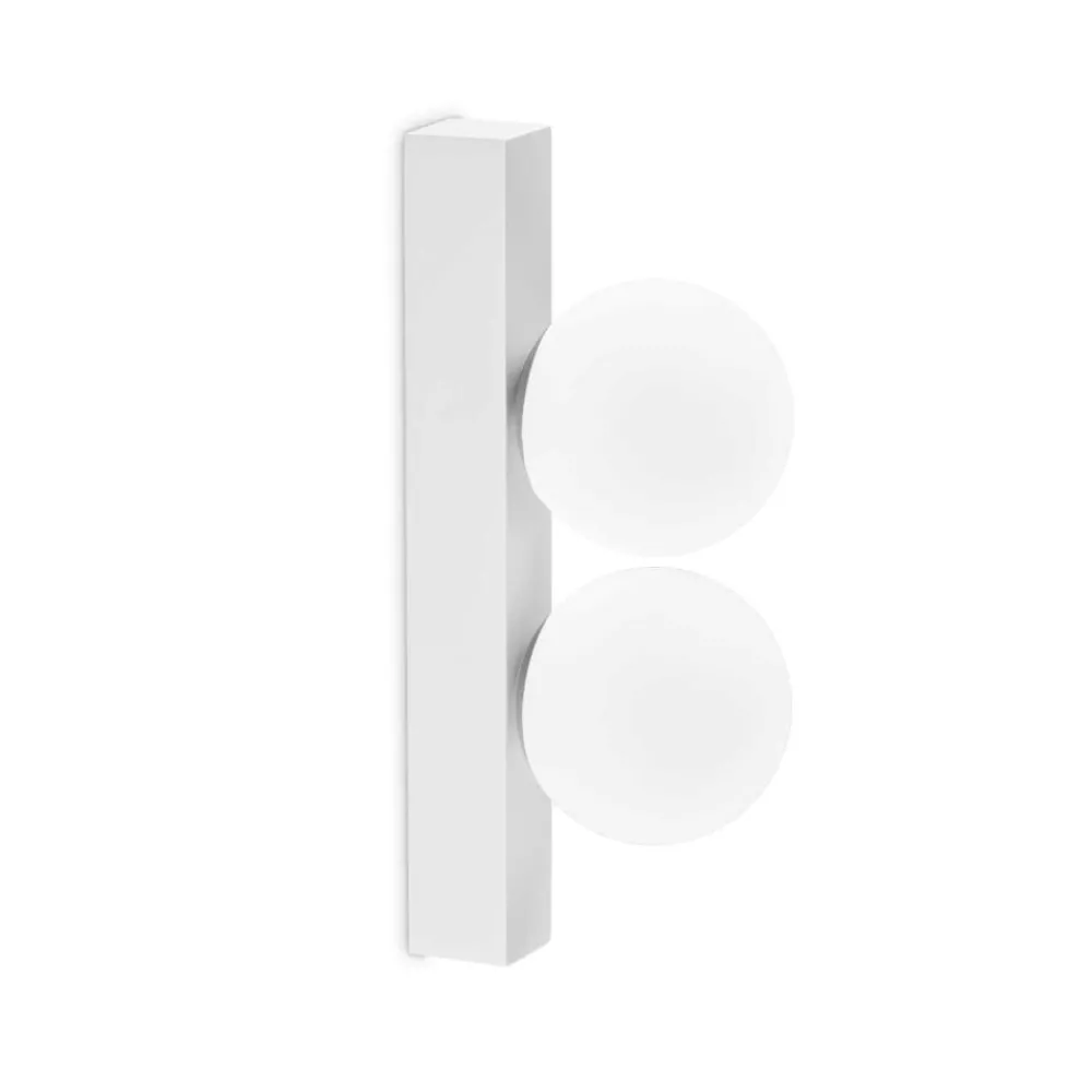 Applique Da Parete-Ideal Lux Ping pong ap2 applique led 6w 3000k bianca due sfere vetro bianco