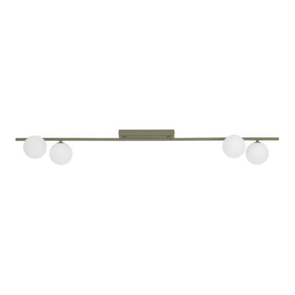 Plafoniere Moderne-Selezionato da Mazzolaluce Plafoniera a binario 141 cm verde oliva con sfere in vetro per soggiorno moderno