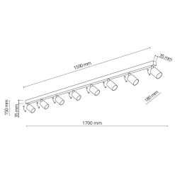 Plafoniere Moderne-Selezionato da Mazzolaluce Plafoniera a binario nera 170cm con 8 faretti orientabili