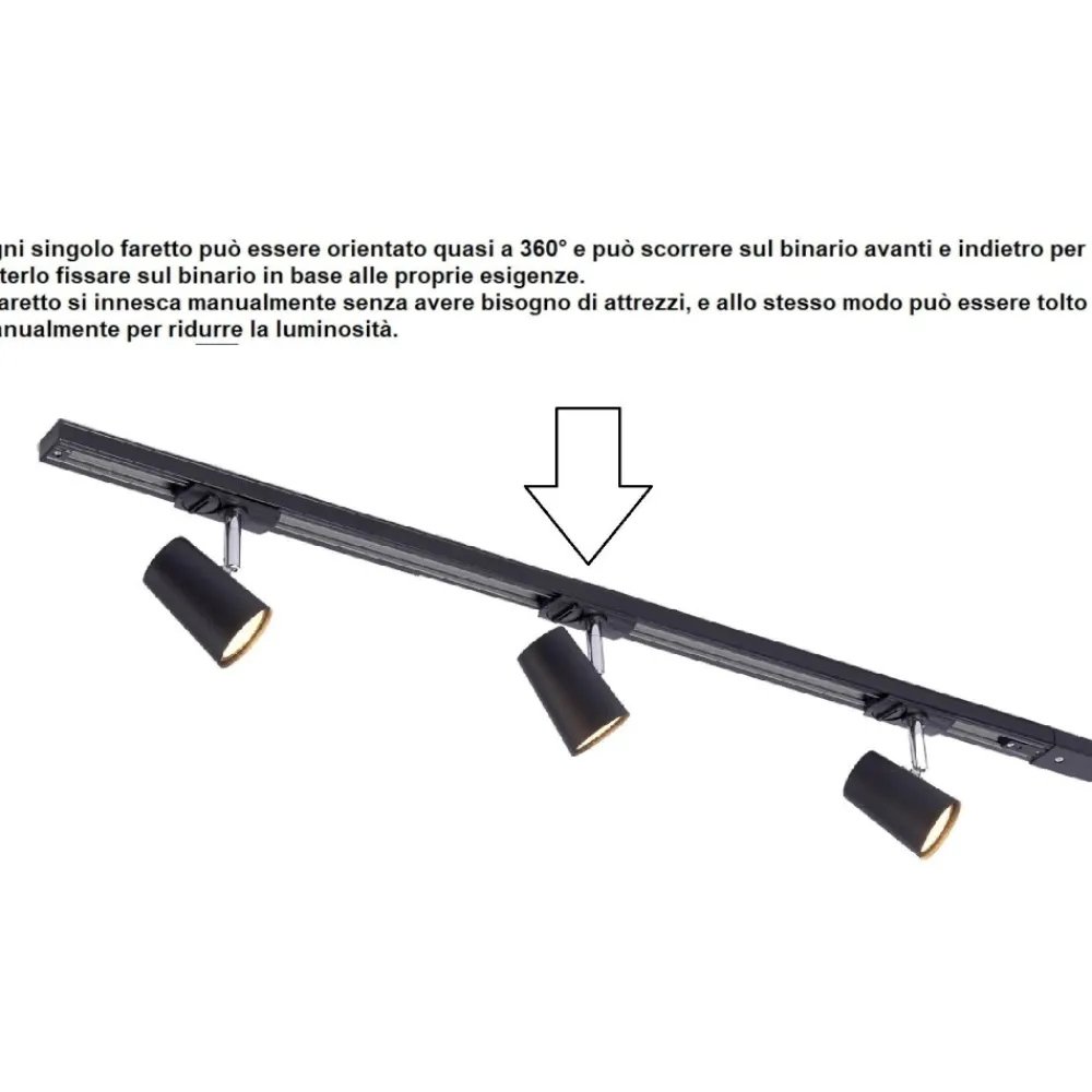 Illuminazione A Binario-Selezionato da Mazzolaluce Plafoniera a binario nero 3 spot led orientabili monofase fp