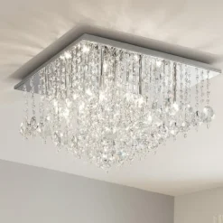 Plafoniere Moderne-Affralux Plafoniera isyluce quadrata cristalli per salotto