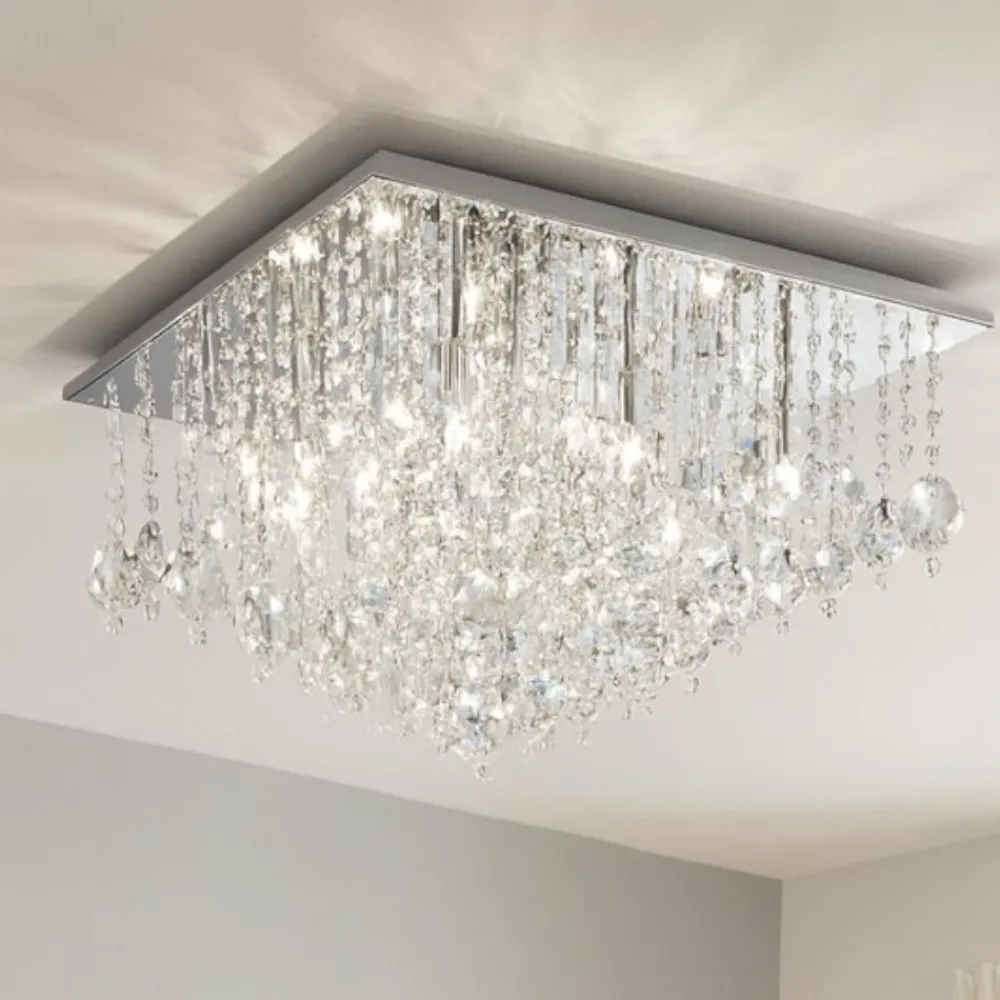 Plafoniere Moderne-Affralux Plafoniera isyluce quadrata cristalli per salotto