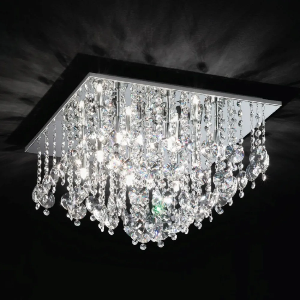 Plafoniere Moderne-Affralux Plafoniera isyluce quadrata cristalli per salotto