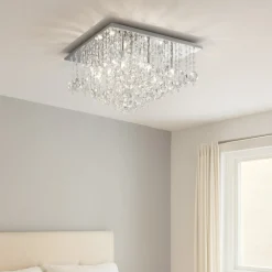 Plafoniere Moderne-Affralux Plafoniera isyluce quadrata cristalli per salotto