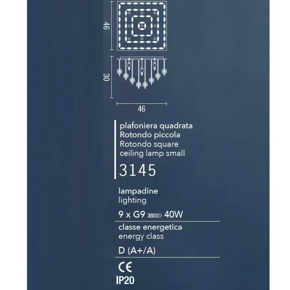 Plafoniere Moderne-Affralux Plafoniera isyluce quadrata cristalli per salotto