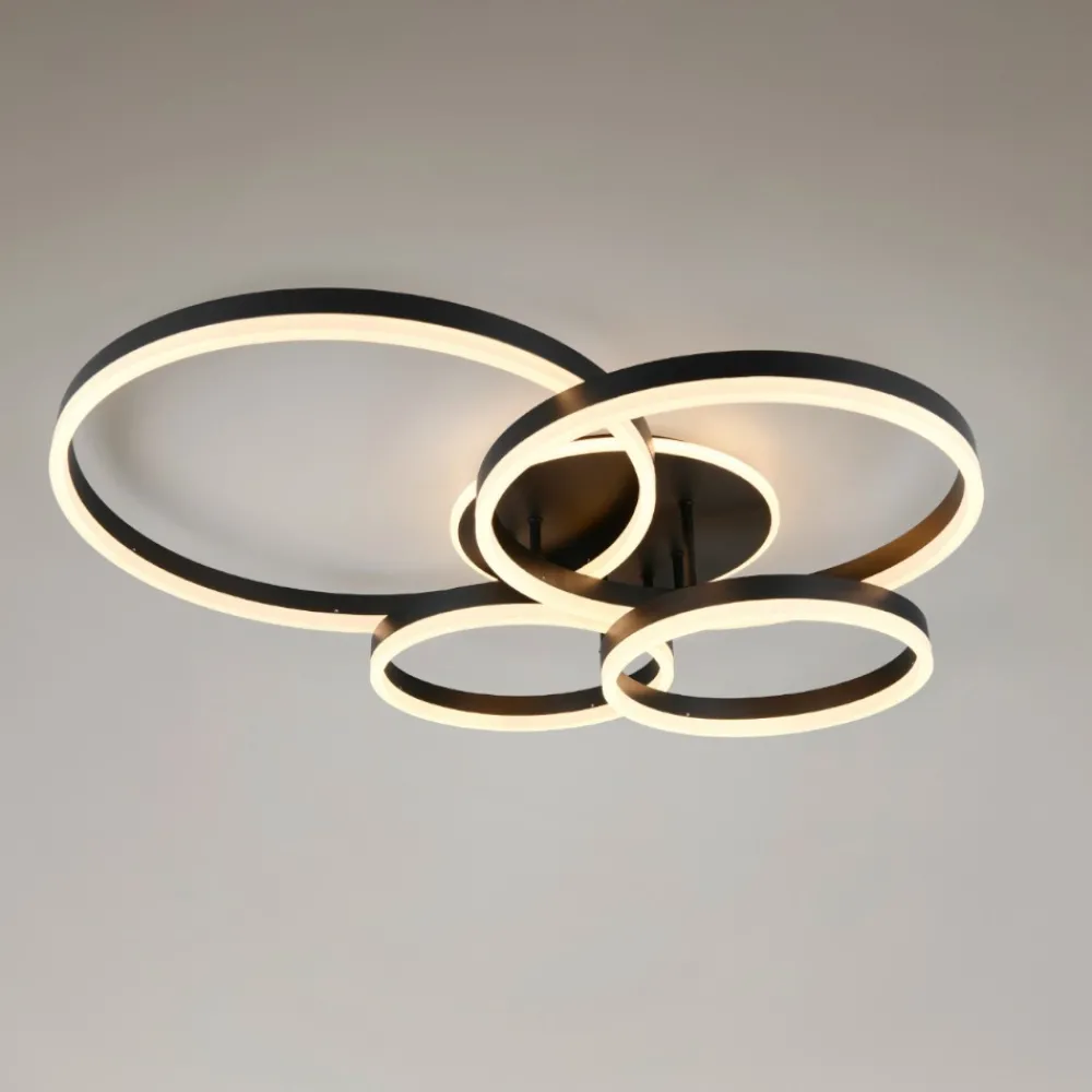 Plafoniere Moderne-Selezionato da Mazzolaluce Plafoniera anelli neri design moderna led dimmerabile con telecomando