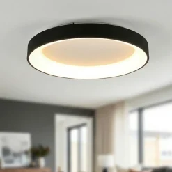 Plafoniere Moderne-Selezionato da Mazzolaluce Plafoniera anello nera 90cm led 75w 2700k-5000k con telecomando