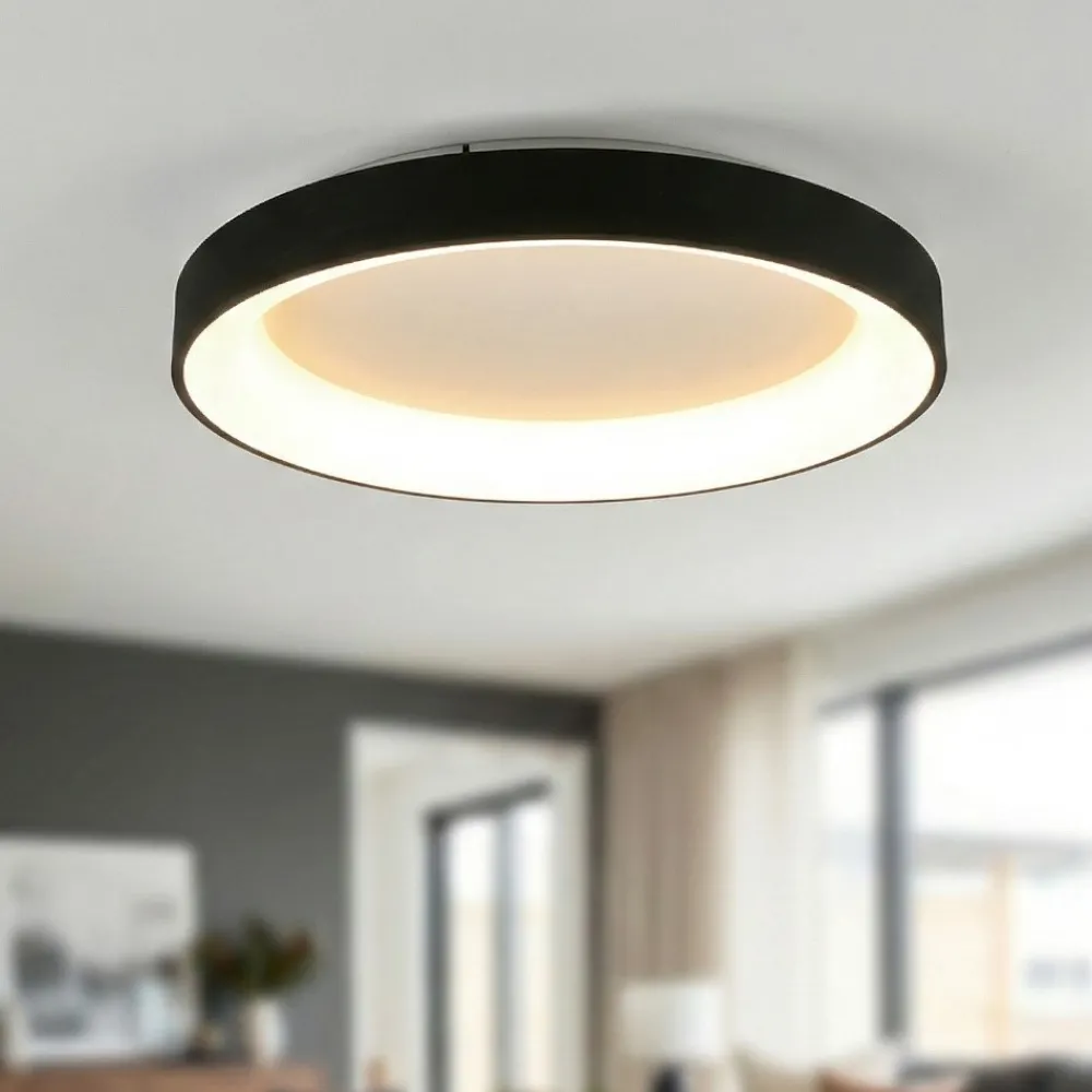 Plafoniere Moderne-Selezionato da Mazzolaluce Plafoniera anello nera 90cm led 75w 2700k-5000k con telecomando