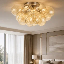 Plafoniere Moderne-Maytoni Plafoniera balbo per camera da letto grappolo sfere vetri ambra trasparenti