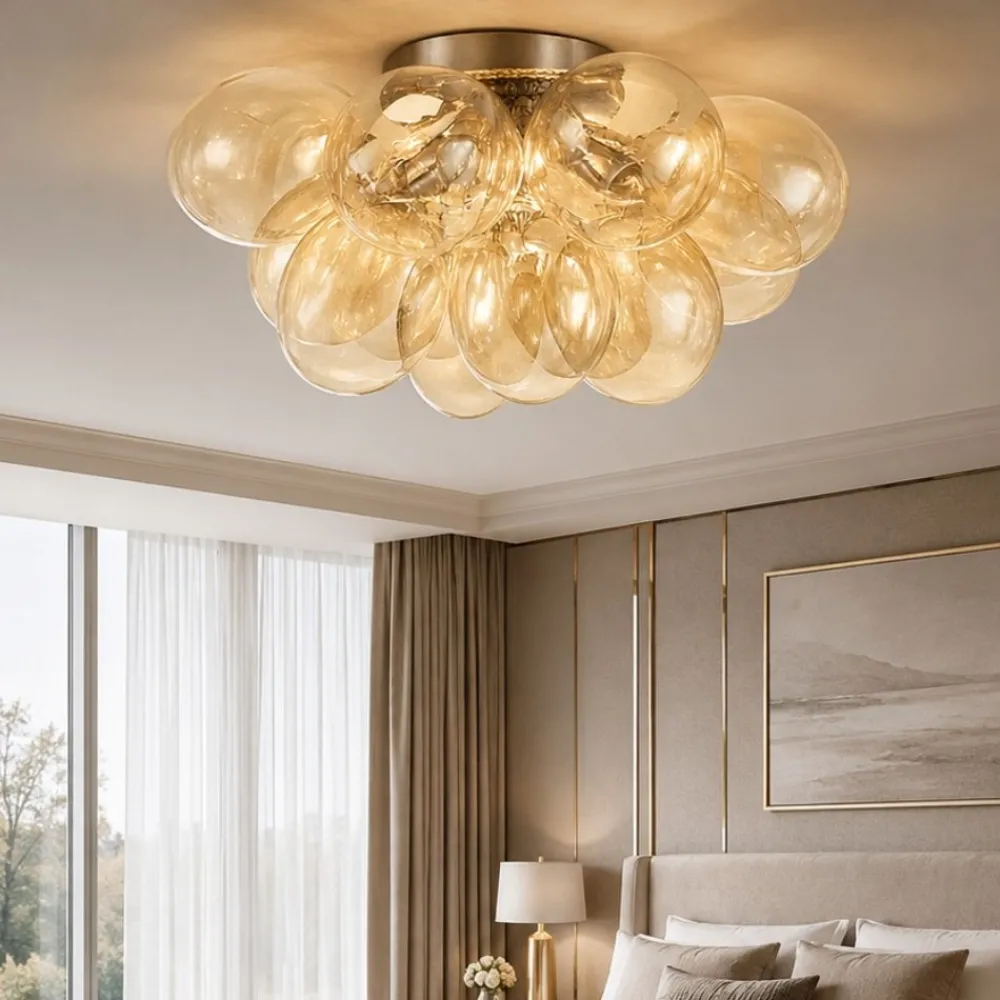 Plafoniere Moderne-Maytoni Plafoniera balbo per camera da letto grappolo sfere vetri ambra trasparenti