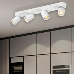 Plafoniere Moderne-Selezionato da Mazzolaluce Plafoniera bianca con 4 faretti cilindrici orientabili
