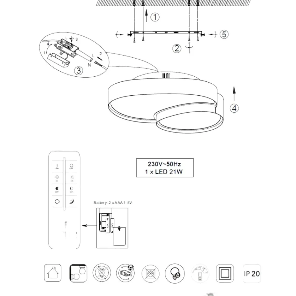 Plafoniere Moderne-Selezionato da Mazzolaluce Plafoniera bianca led 2700k a 6500k 21w design moderna con telecomando