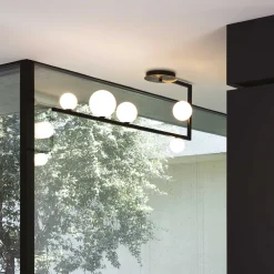 Plafoniere Moderne-Ideal Lux Plafoniera birds pl5 sfere vetro bianco metallo nero oro