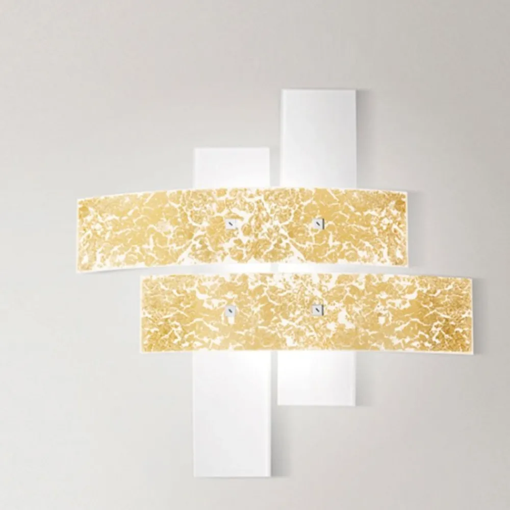 Plafoniere Moderne-Gea Luce Plafoniera camera da letto lara vetri bianco oro