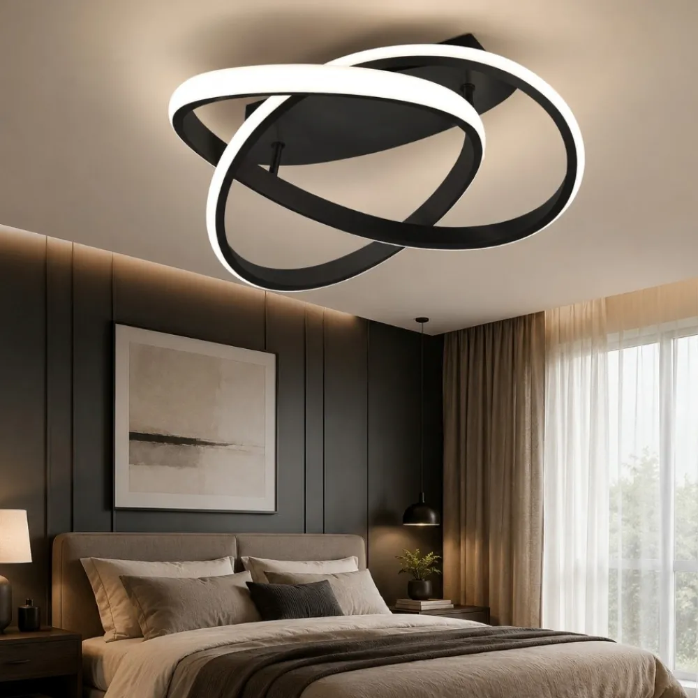 Plafoniere Moderne-Selezionato da Mazzolaluce Plafoniera camera da letto led 18w 3000k dimmerabile nera