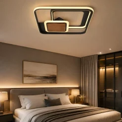 Plafoniere Moderne-Selezionato da Mazzolaluce Plafoniera camera da letto quadrata led 3000k con dettagli in legno