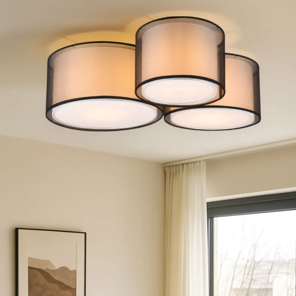 Plafoniere Moderne-Selezionato da Mazzolaluce Plafoniera camera da letto tessuto copertura nera trasparente moderna 3 luci