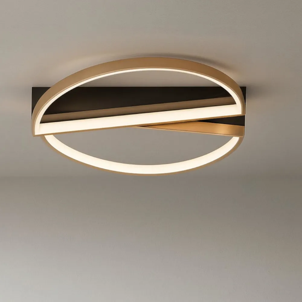 Plafoniere Moderne-Selezionato da Mazzolaluce Plafoniera camera da letto tonda nero e ottone led 3000k dimmerabile