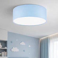 Plafoniere Moderne-Selezionato da Mazzolaluce Plafoniera celeste per cameretta bambino cilindro in tessuto