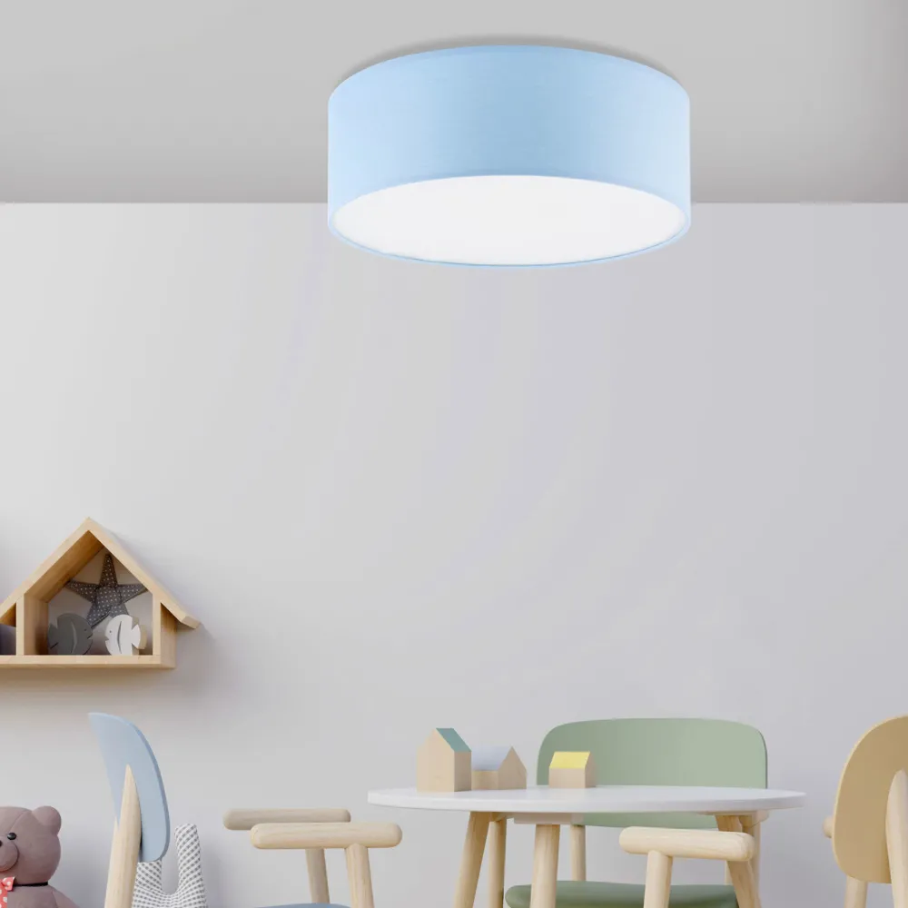 Plafoniere Moderne-Selezionato da Mazzolaluce Plafoniera celeste per cameretta bambino cilindro in tessuto