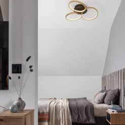 Plafoniere Moderne-Selezionato da Mazzolaluce Plafoniera cerchi design moderna nero oro dimmerabile 28w 3000k